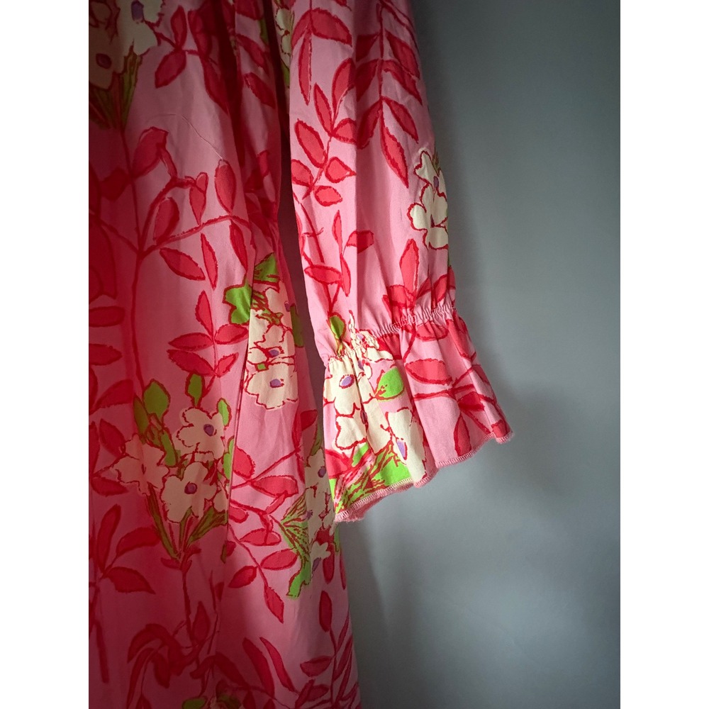 Flora Bea NYC Pink Floral Ruffle Neck Mini Dress Size 4 - Picture 7 of 7